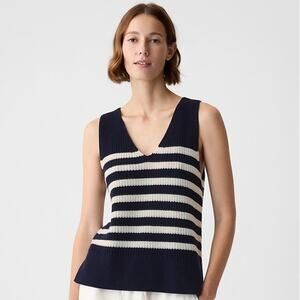 Gap Relaxed Striped V-Neck 100% Cotton Sweater Vest Navy Ivory Size Small Petite